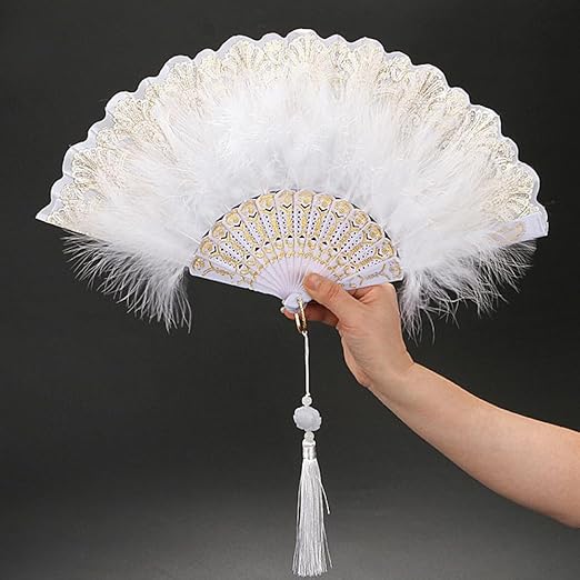 Namvo 2 Pack Women Feather Fan 1920s Vintage Foldable Hand Held Feather Fan Foldable Feather Fan for Party Costume Decoration