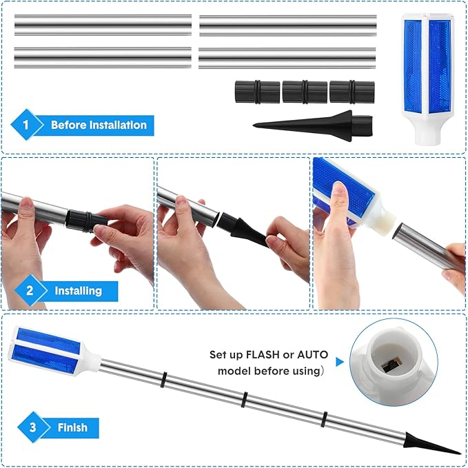Macarrie 6 Pcs Solar Powered Driveway Markers Reflector Lights Landscape Driveway Reflectors on Poles for Snow Road Outdoor Yard(