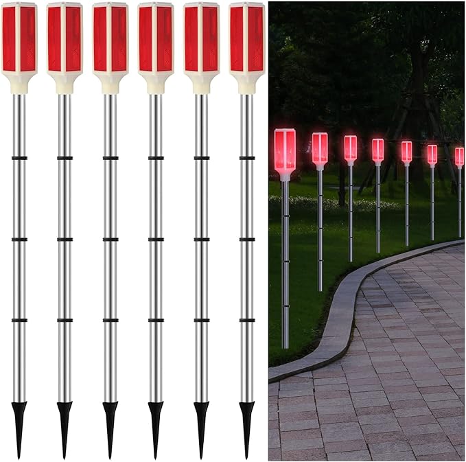 Macarrie 6 Pcs Solar Powered Driveway Markers Reflector Lights Landscape Driveway Reflectors on Poles for Snow Road Outdoor Yard(