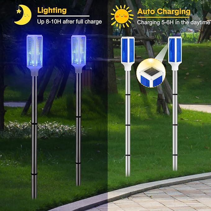 Macarrie 6 Pcs Solar Powered Driveway Markers Reflector Lights Landscape Driveway Reflectors on Poles for Snow Road Outdoor Yard(