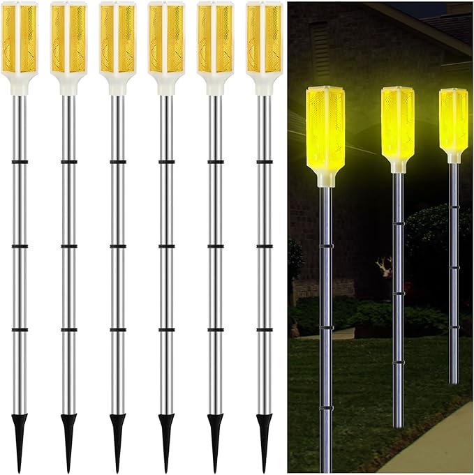 Macarrie 6 Pcs Solar Powered Driveway Markers Reflector Lights Landscape Driveway Reflectors on Poles for Snow Road Outdoor Yard(