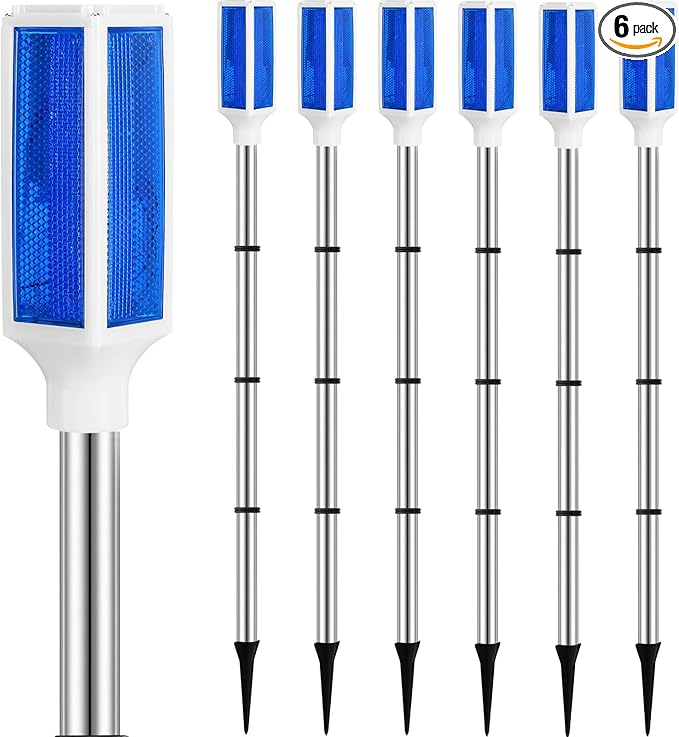 Macarrie 6 Pcs Solar Powered Driveway Markers Reflector Lights Landscape Driveway Reflectors on Poles for Snow Road Outdoor Yard(