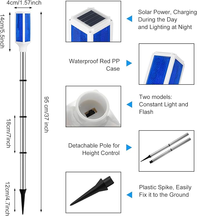 Macarrie 6 Pcs Solar Powered Driveway Markers Reflector Lights Landscape Driveway Reflectors on Poles for Snow Road Outdoor Yard(