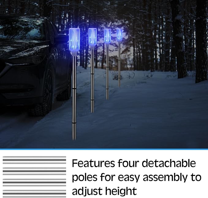 Macarrie 6 Pcs Solar Powered Driveway Markers Reflector Lights Landscape Driveway Reflectors on Poles for Snow Road Outdoor Yard(