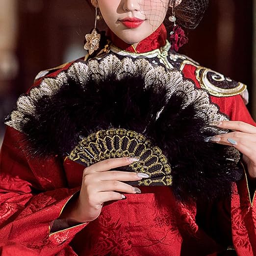 Namvo 2 Pack Women Feather Fan 1920s Vintage Foldable Hand Held Feather Fan Foldable Feather Fan for Party Costume Decoration