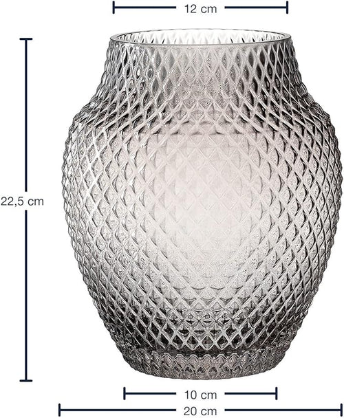 Leonardo Poesia 018673 Table Vase, Handmade Decorative Vase in Grey, Bulbous Flower Vase, Glass Candle Holder, Large Lantern, 22.5 cm High