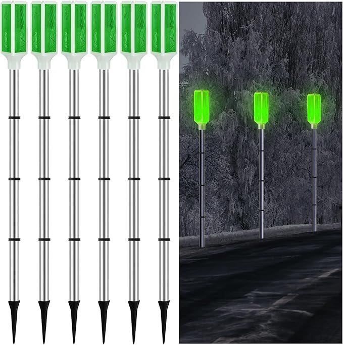 Macarrie 6 Pcs Solar Powered Driveway Markers Reflector Lights Landscape Driveway Reflectors on Poles for Snow Road Outdoor Yard(