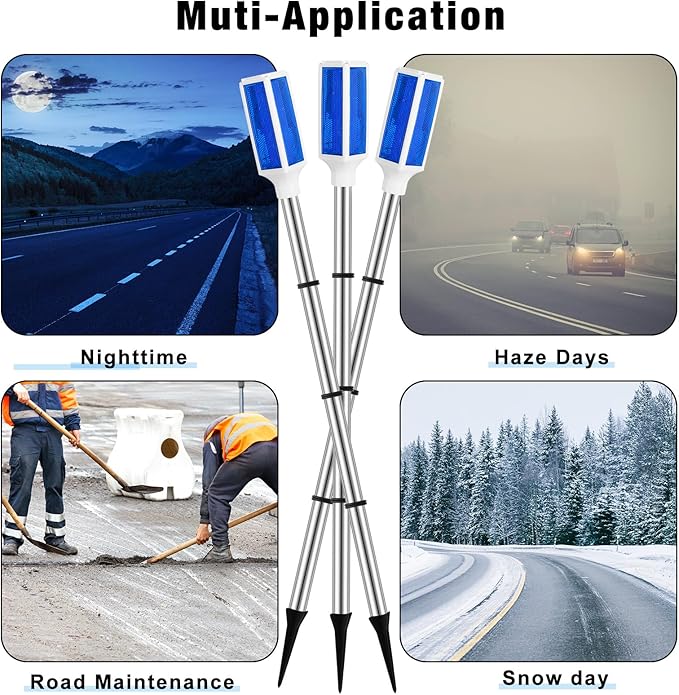 Macarrie 6 Pcs Solar Powered Driveway Markers Reflector Lights Landscape Driveway Reflectors on Poles for Snow Road Outdoor Yard(