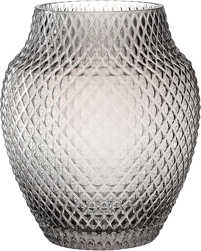 Leonardo Poesia 018673 Table Vase, Handmade Decorative Vase in Grey, Bulbous Flower Vase, Glass Candle Holder, Large Lantern, 22.5 cm High